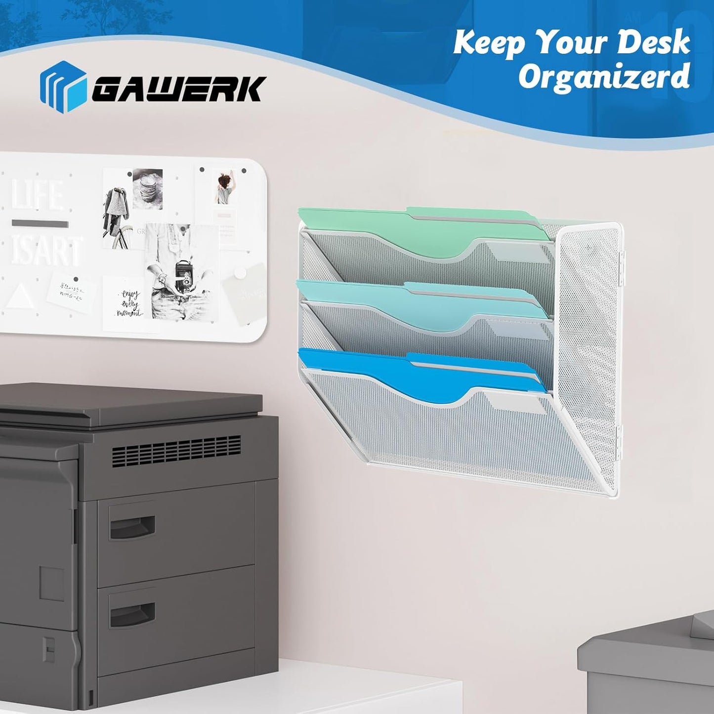 Gawerk 10-Tier Wall File Organizer Hanging Wall File Holder Wall Mount Paper Folder Organize, Mesh Magazine Document Mail Organizer Wall Organizer for Office School Home, Black