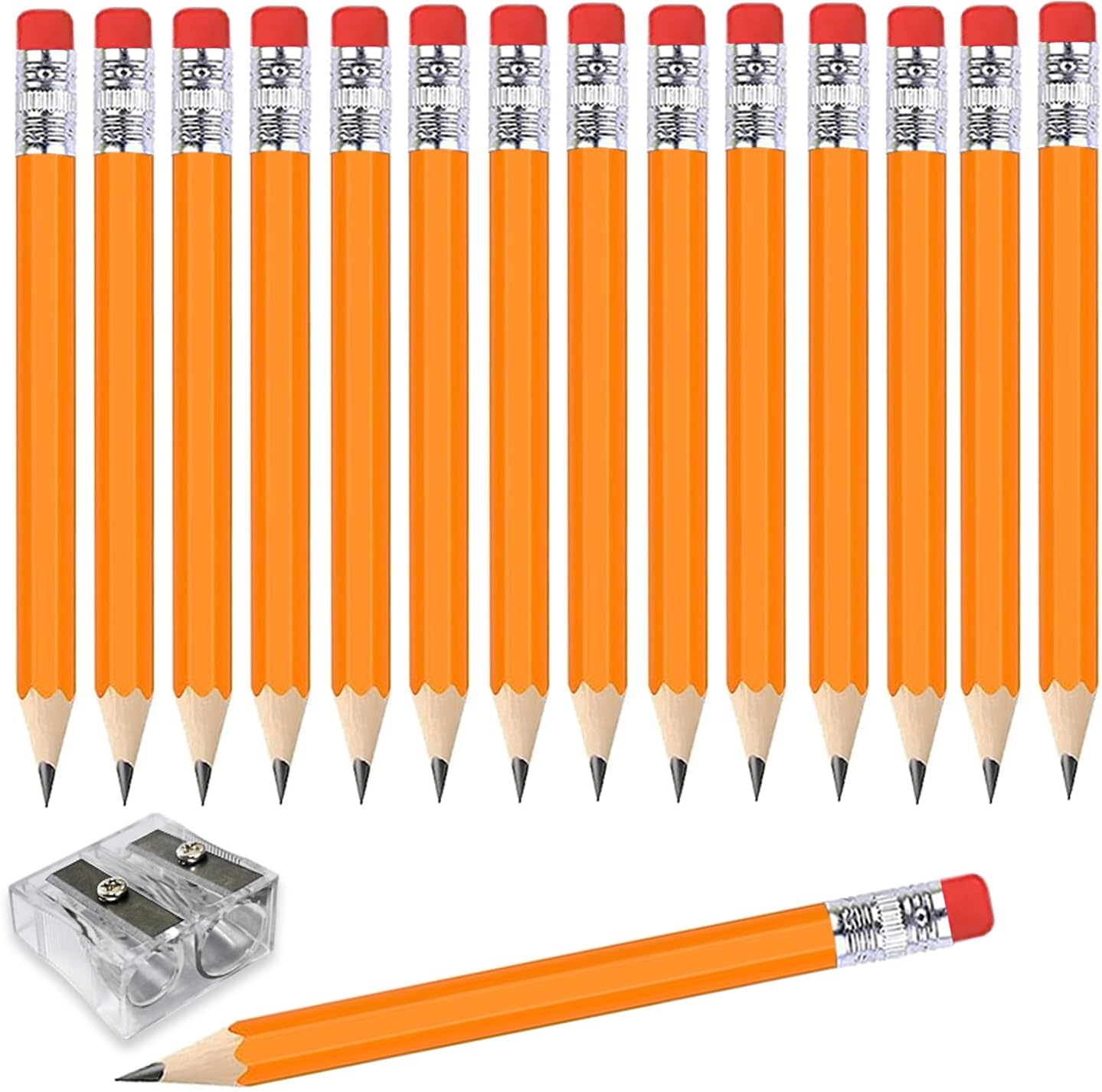 Adhere 25pcs Golf Pencils with Eraser Pre sharpened Hexagon half Wooden Pencils Graphite 2B for Golf Event Scoring,Classroom,Wedding,Company Meetings,Pew, Pocket (Nature)