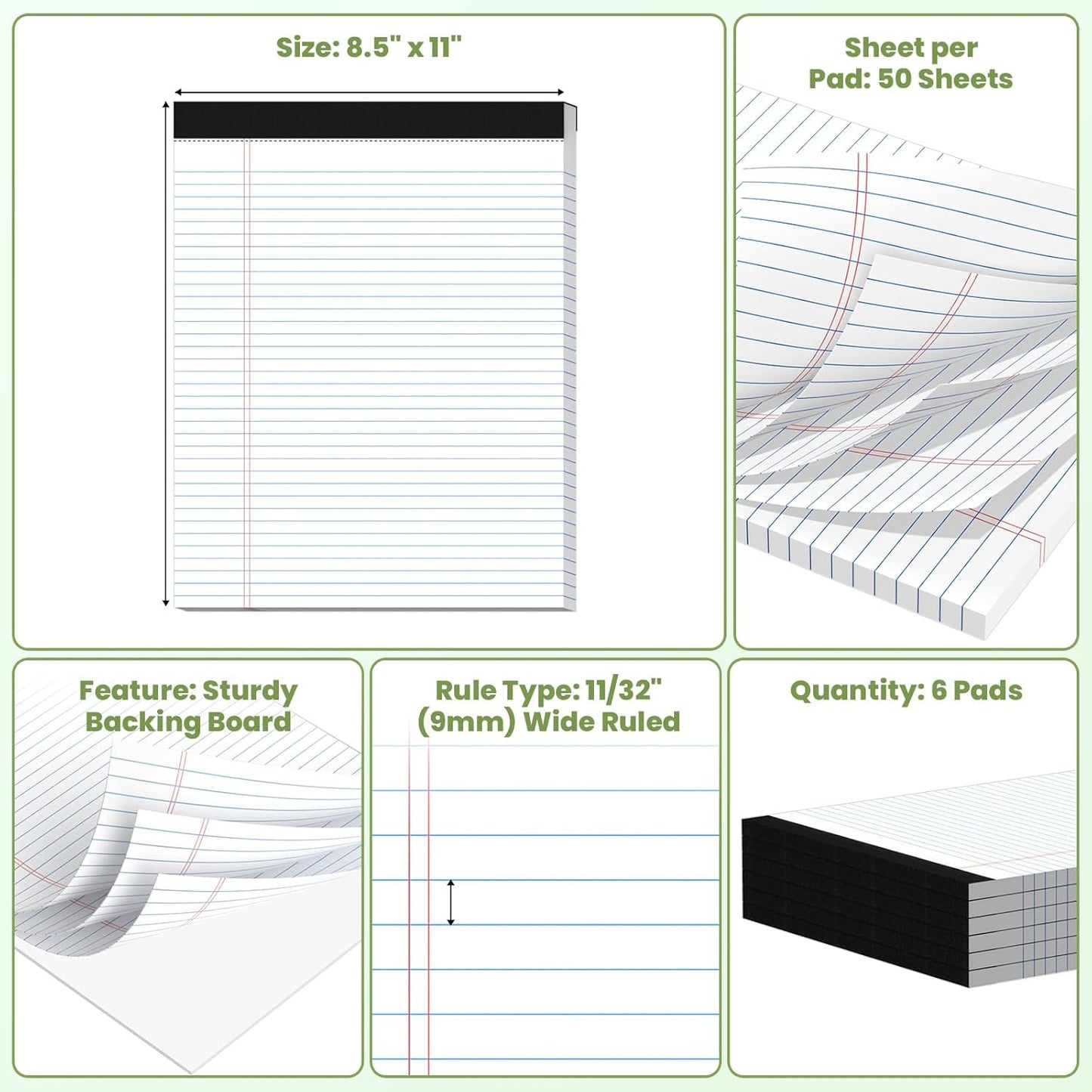 24 Pack Legal Pads 8.5" x 11", Wide Ruled Writing Notepads, 50 Sheets/Pad, Perforated Pages, 1200 Sheets Lined Paper for School Office Supplies