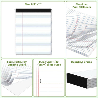 24 Pack Legal Pads 8.5" x 11", Wide Ruled Writing Notepads, 50 Sheets/Pad, Perforated Pages, 1200 Sheets Lined Paper for School Office Supplies