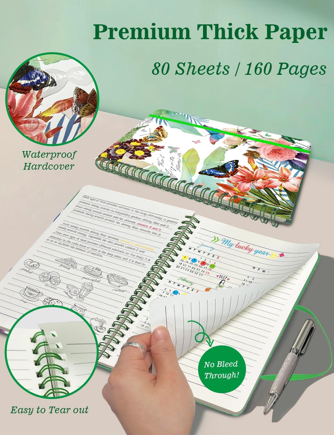 Melurika A5 Hardcover Spiral Notebook, 4 Pack 5.7x8.5 Inches Lined Journal 160 Pages College Ruled Spiral Bound Notebooks Gifts for Writing Note Taking Study Work Meeting and Travel