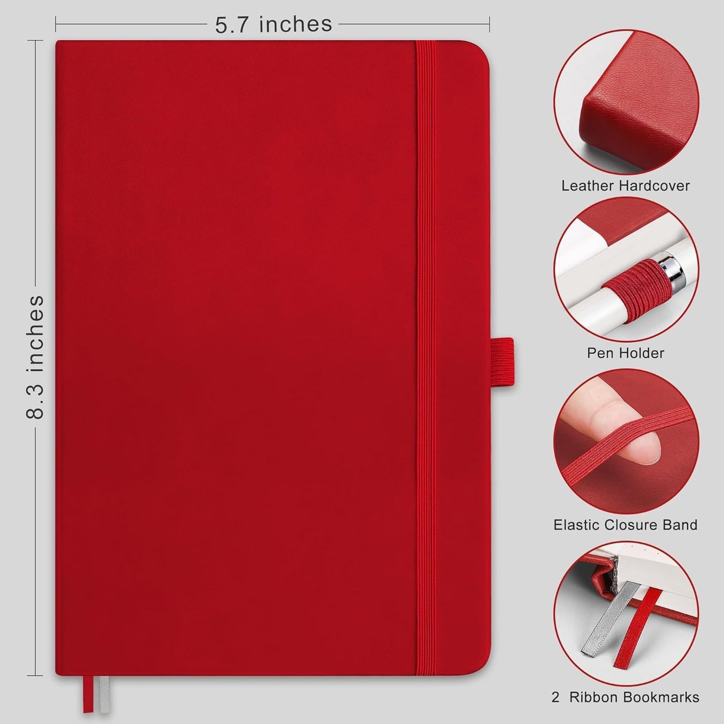 RETTACY Graph Grid Paper Notebook, 192 Pages, A5 Medium Size (5.7'' x 8.3''), 5 Squares per Inch, Leather Hardcover, 100 GSM Thick Paper, for School, Students, Math, Engineering (Brown)