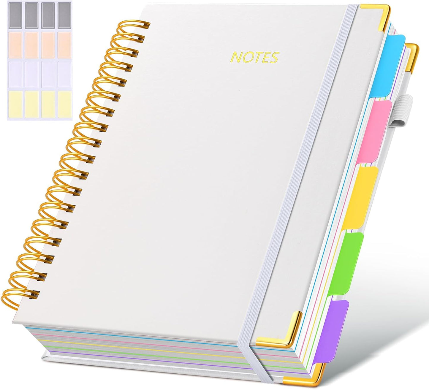 Hardcover Spiral Notebook Journal with Removable Dividers Tabs, 300 Pages Leather 5 Subject Notebook College Ruled, 8"x10" Large B5 Notebooks for Work School Note taking, Lined Journal for Women, Pink