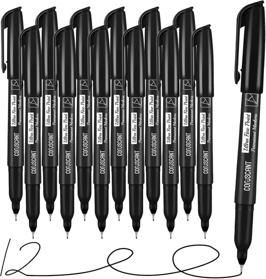 coruscant Ultra Fine Point Permanent Markers, 15 Pack Extra Fine Tip 0.4 mm Marker, Black, Red, Blue, Green, Assorted Colors, Quick-Drying, Waterproof, Fade-Resistant, Ideal for Home, Office, School