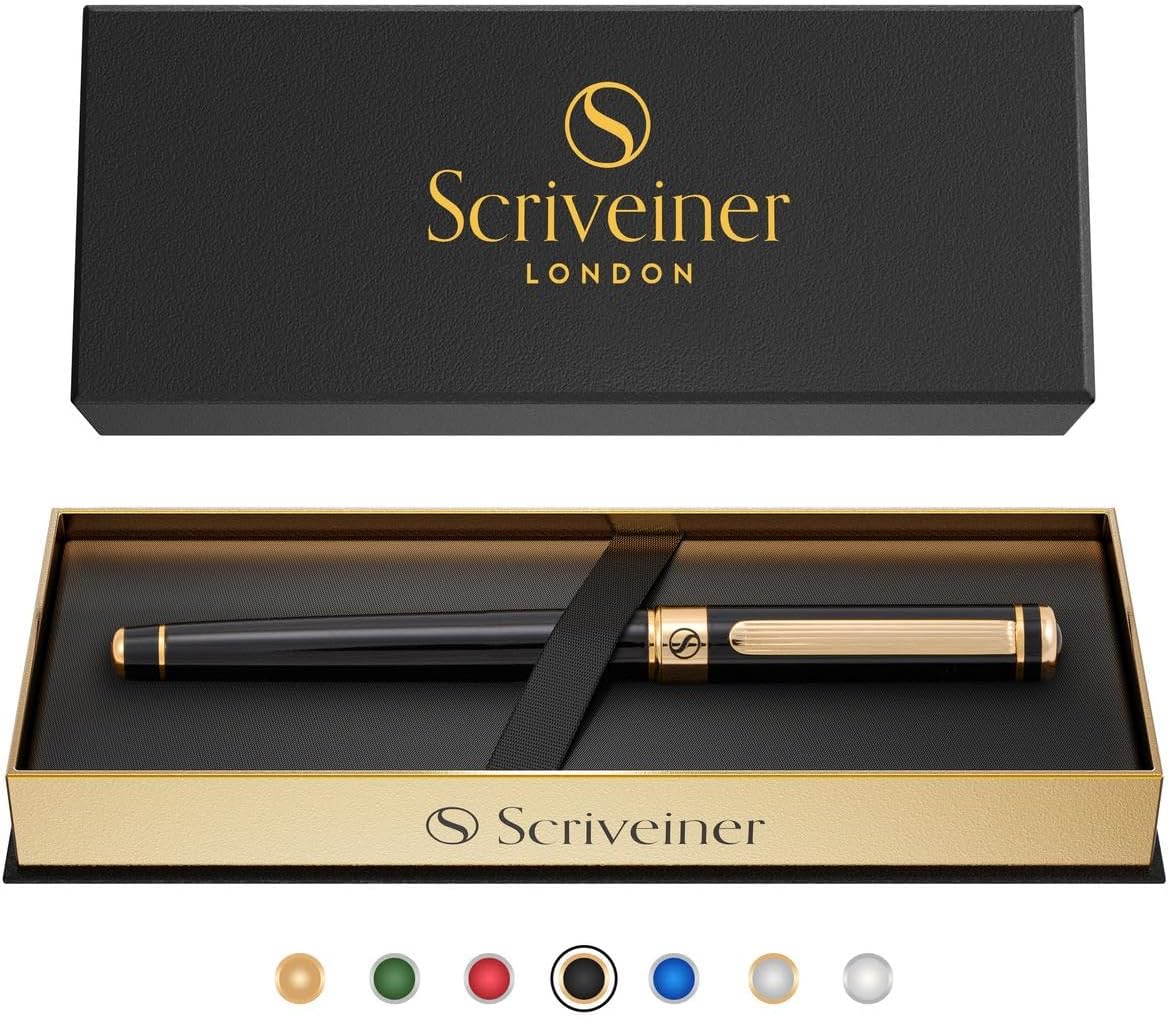 Scriveiner Midnight Blue Rollerball Pen - Stunning Blue Lacquer Luxury Pen, Chrome Finish, Schmidt Ink Refills, Men & Women, Professional, Executive Office, Nice Pen