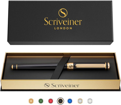 Scriveiner Midnight Blue Rollerball Pen - Stunning Blue Lacquer Luxury Pen, Chrome Finish, Schmidt Ink Refills, Men & Women, Professional, Executive Office, Nice Pen