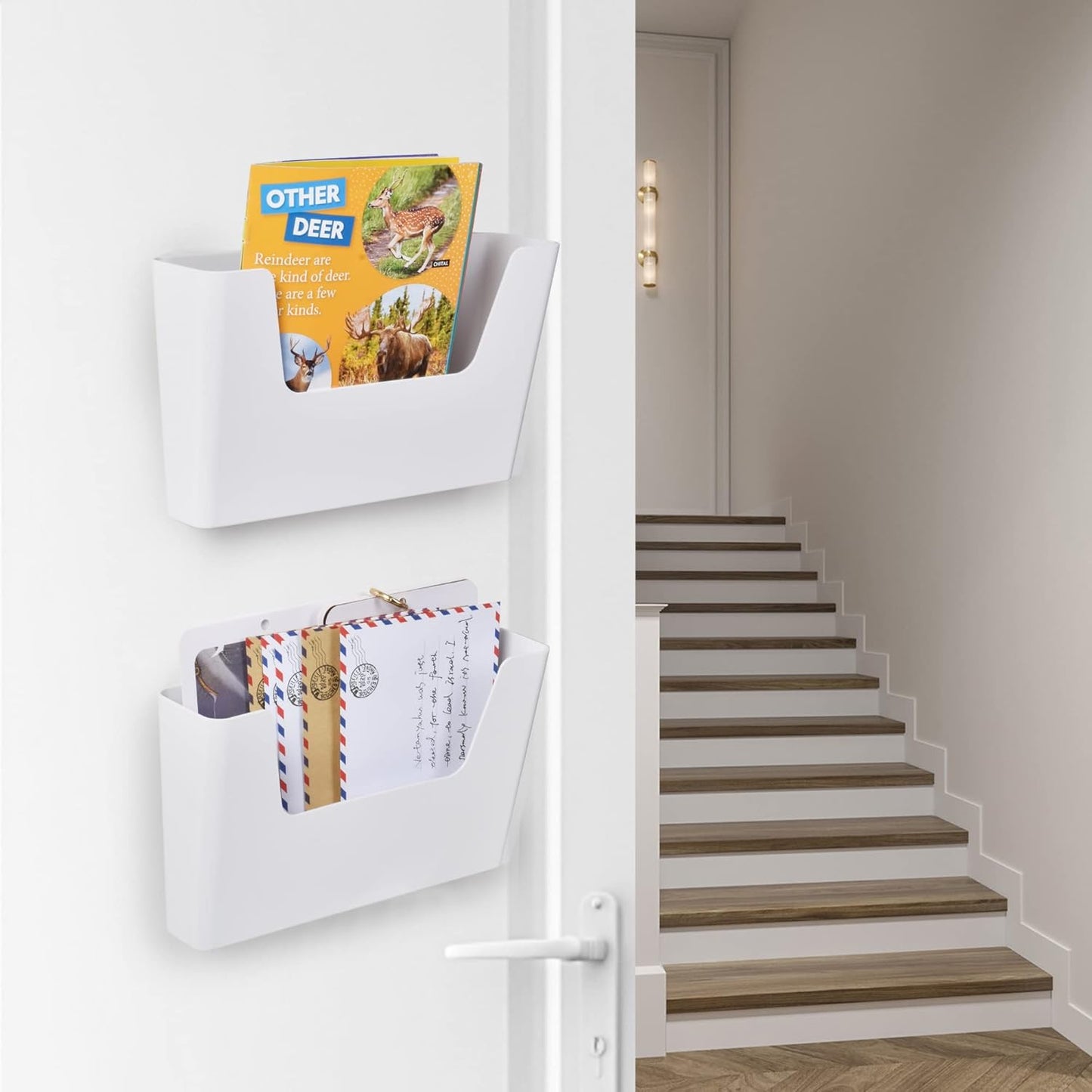 YOHOM No Drilling File Holder Wall Mails Magazines Organizer Adhesive Door Mount, Single Pocket(WHITE, 1 PCS)