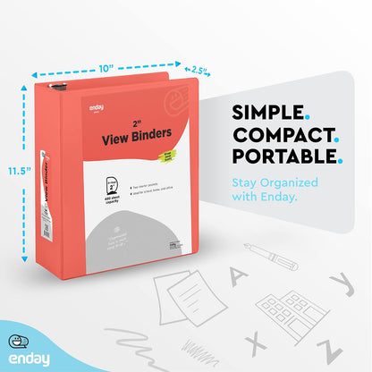 3 Inch Binder 3 Ring Binders Green, Slant D-Ring 3” Clear View Cover with 2 Inside Pockets, Heavy Duty Colored School Supplies Office and Home Binders – By Enday
