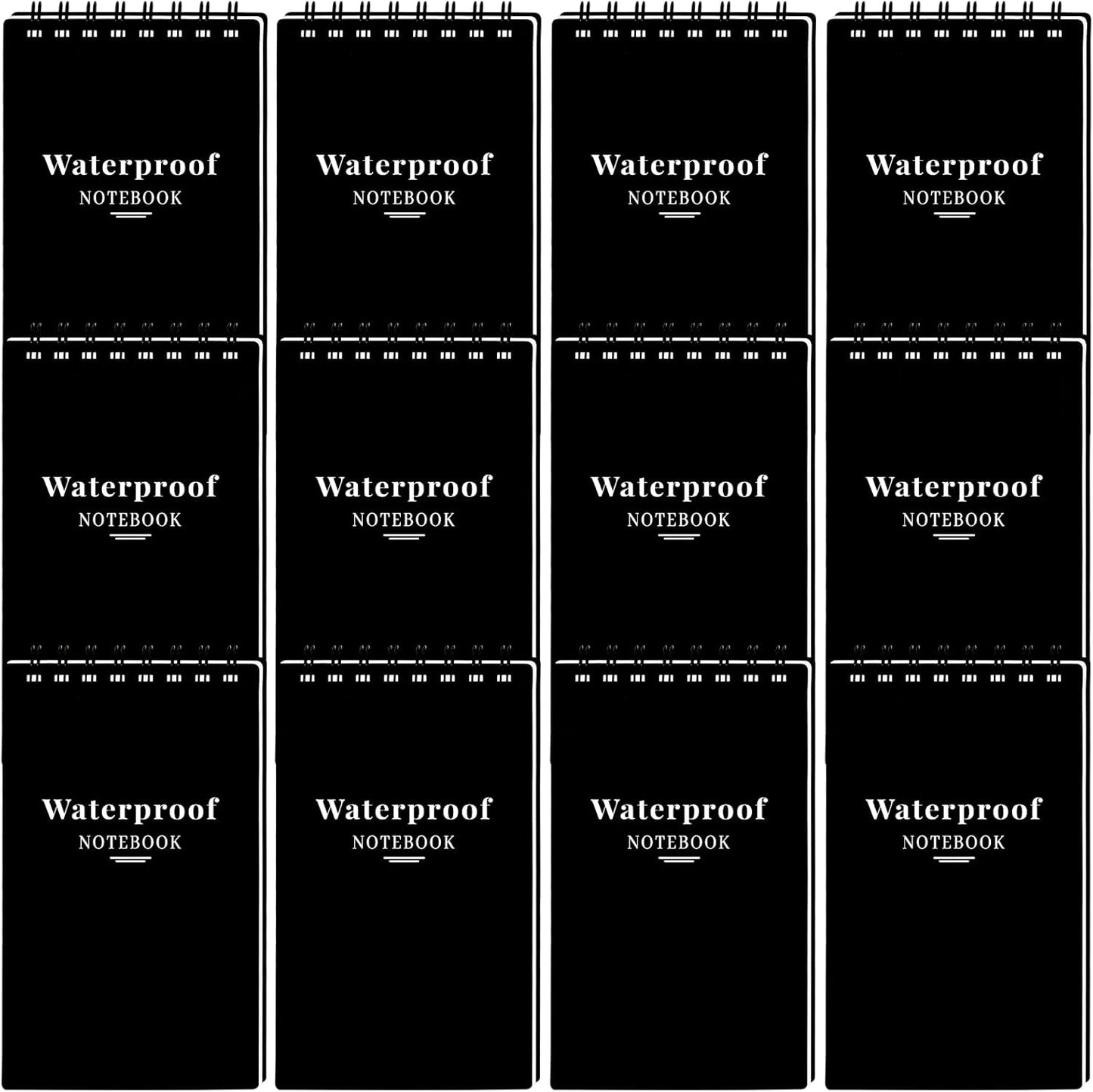 wavamawa 6 Pack Waterproof Notebook, 3x5 Pocket Notepad, Small Top Spiral Stone-Paper Notepad, Mini Pocket Notebook, Little Memo Note Pads for Outdoor, Office, School, Travel (Black)