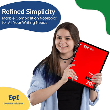 EPI Spiral Notebook | Wide - 70 Sheets, Durable Spiral Binding | 10.5 x 8 in | Classroom Supplies | School, Office, Note Taking, Journaling - 12 Pack