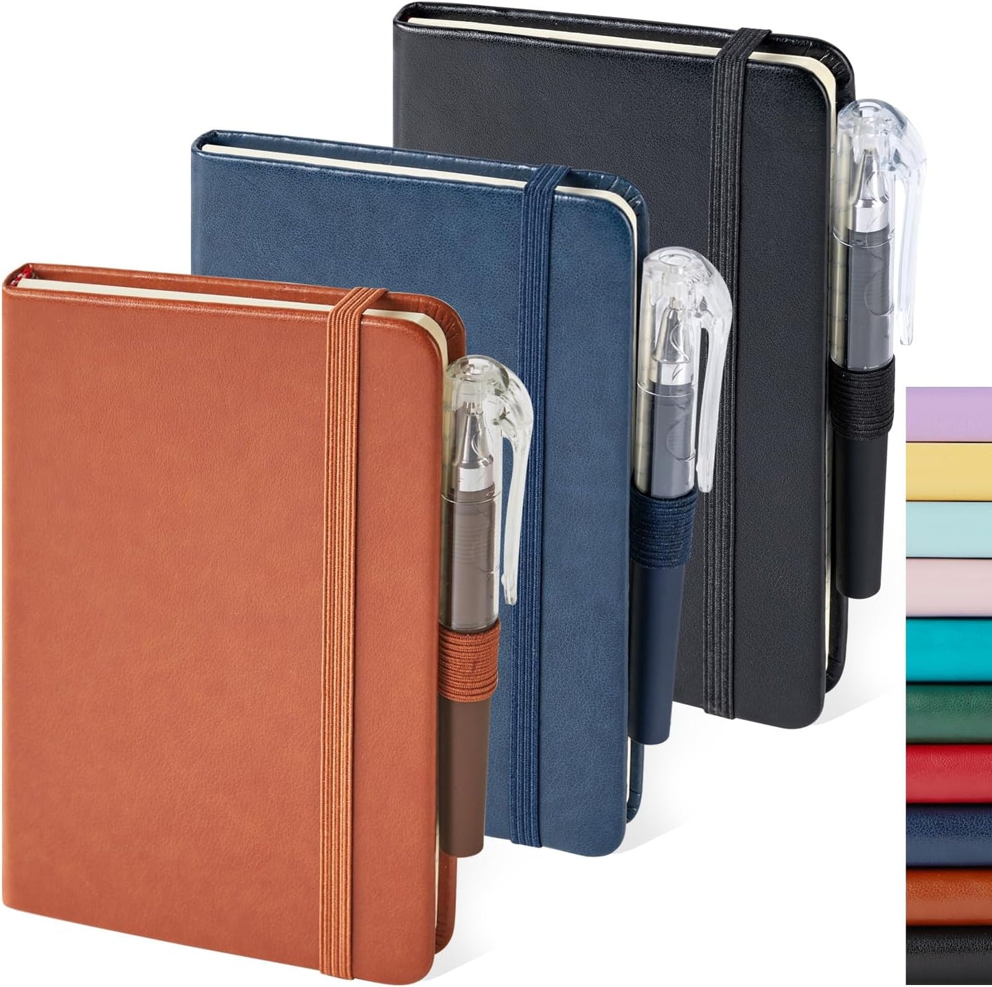 NIRMIRO Small Notebook Journals, 3 Pack Mini Pocket Note pads for Men & Women Writing, A6 Small Leather Notepad 3.7" x 5.7" with Pen, Black, Red, Green