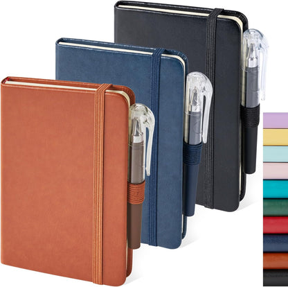 NIRMIRO Small Notebook Journals, 3 Pack Mini Pocket Note pads for Men & Women Writing, A6 Small Leather Notepad 3.7" x 5.7" with Pen, Black, Red, Green