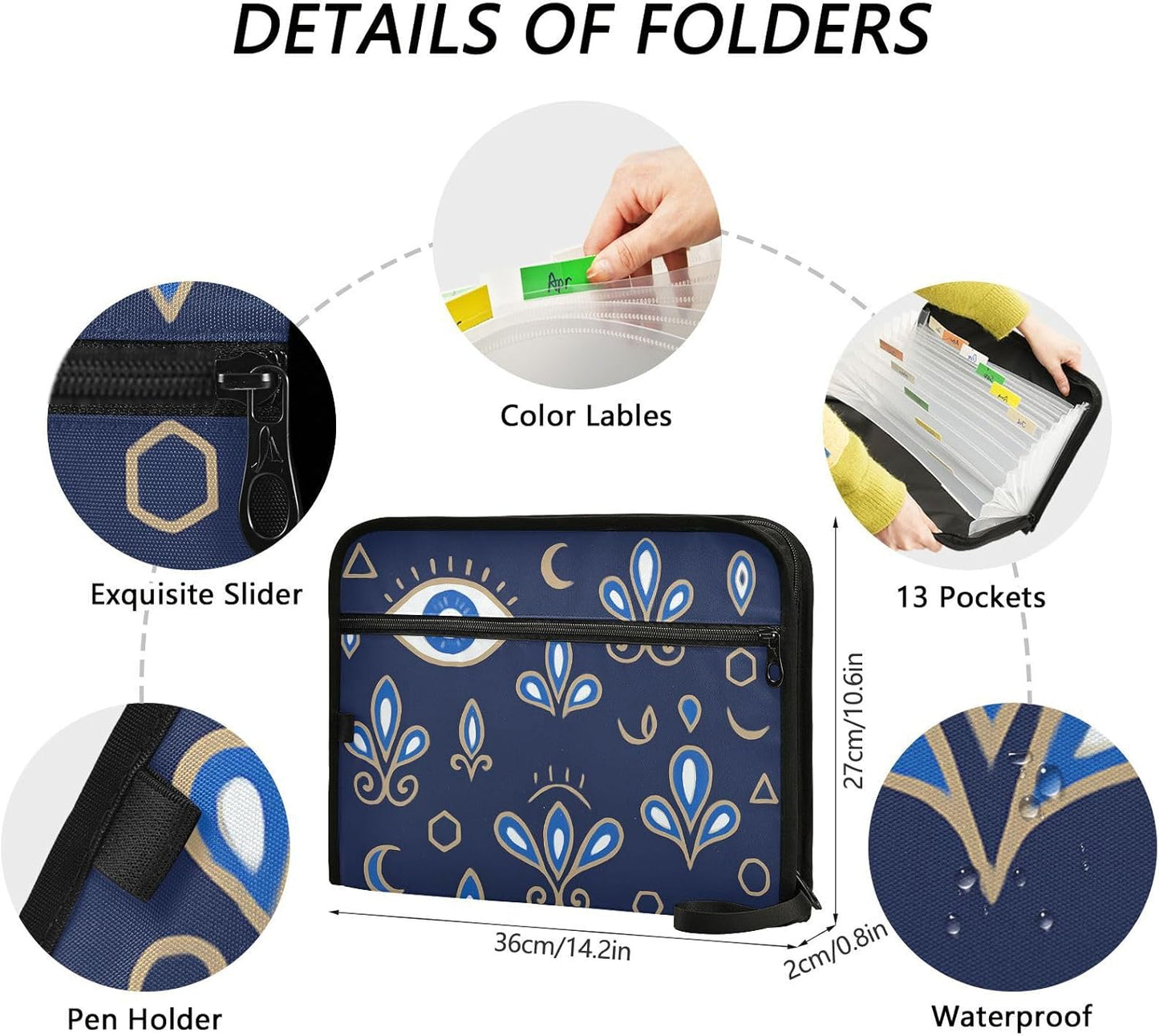 Mushroom Botanical Dragonflies Butterflies Expanding File Folder with Sticky Labels, 13 Pockets Accordion File Folder Document Organizer Expandable Zip File Folder with Zipper Closure