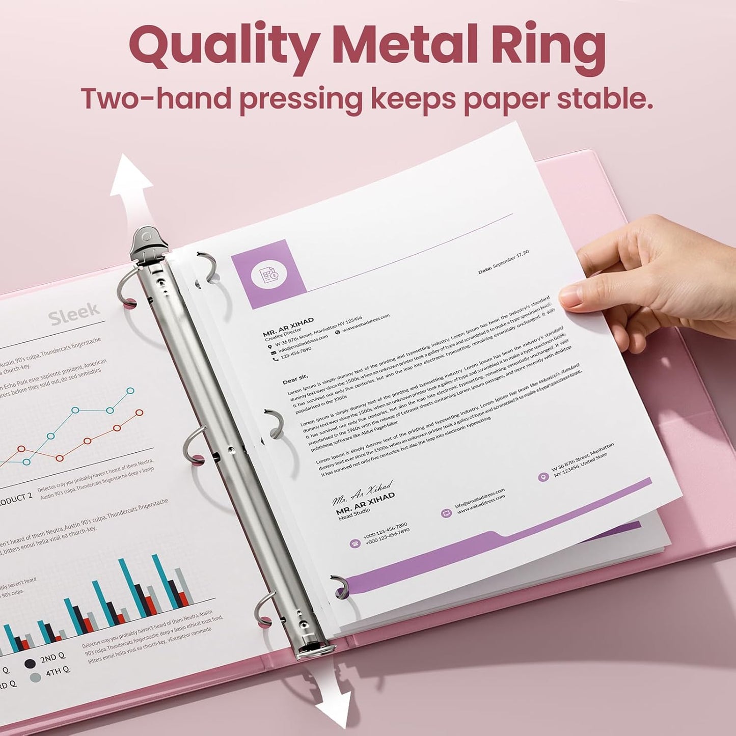 SUNEE 3 Ring Binder 3 Inch 1 Pack, Clear View Binder Three Ring PVC-Free (Fit 8.5x11 Inches) for School or Office Supplies, Pink