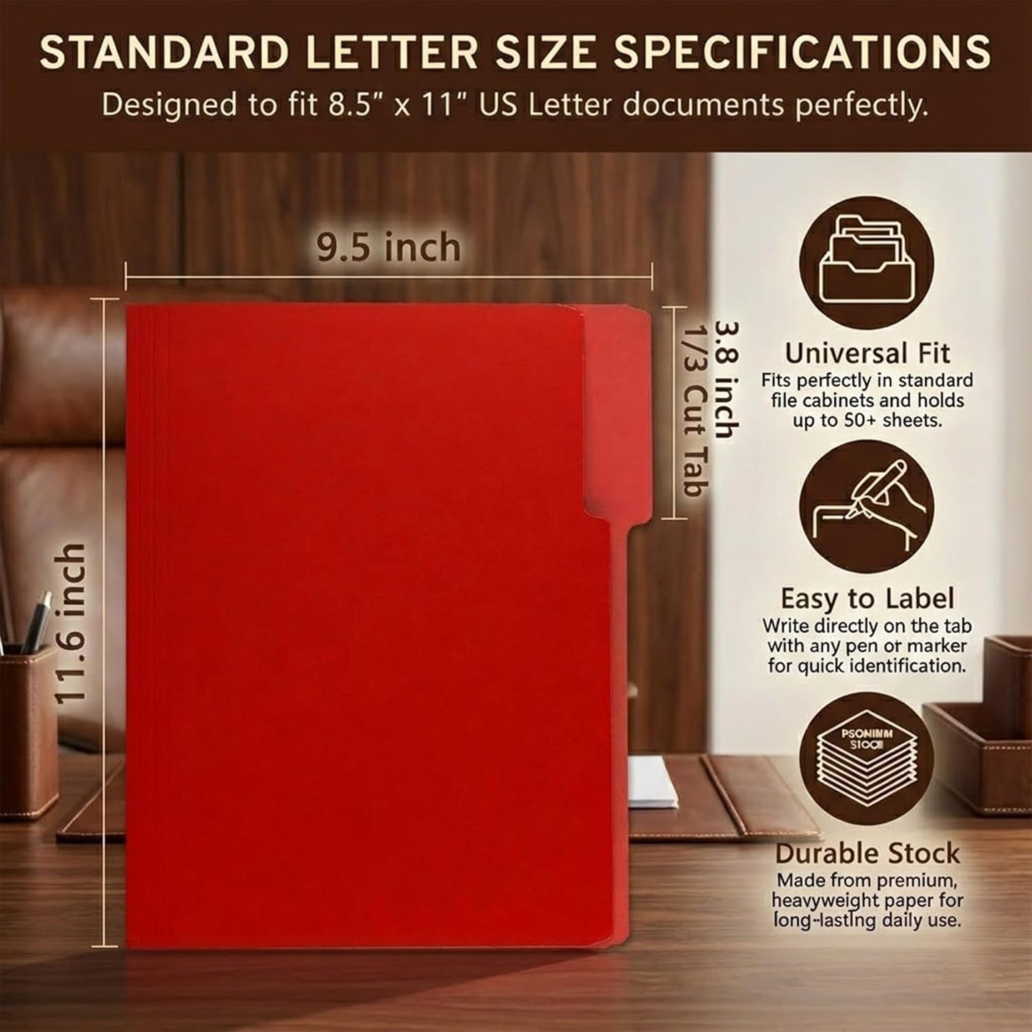 VZCPYTPM 100 Packs Black File Folder,Manilla File Folders Letter Size,1/3-Cut Tabs,8.5x11 File Folders for Office Filing,School Projects and Home,Organizer File Folder