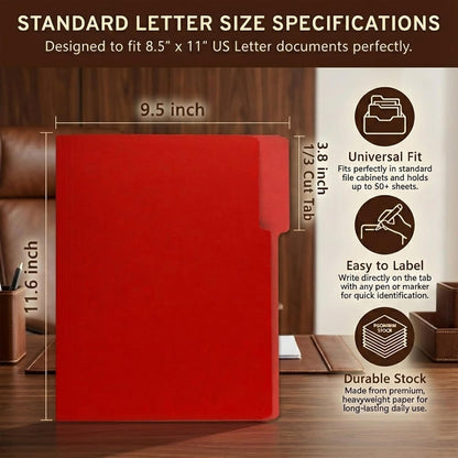 VZCPYTPM 100 Packs Black File Folder,Manilla File Folders Letter Size,1/3-Cut Tabs,8.5x11 File Folders for Office Filing,School Projects and Home,Organizer File Folder