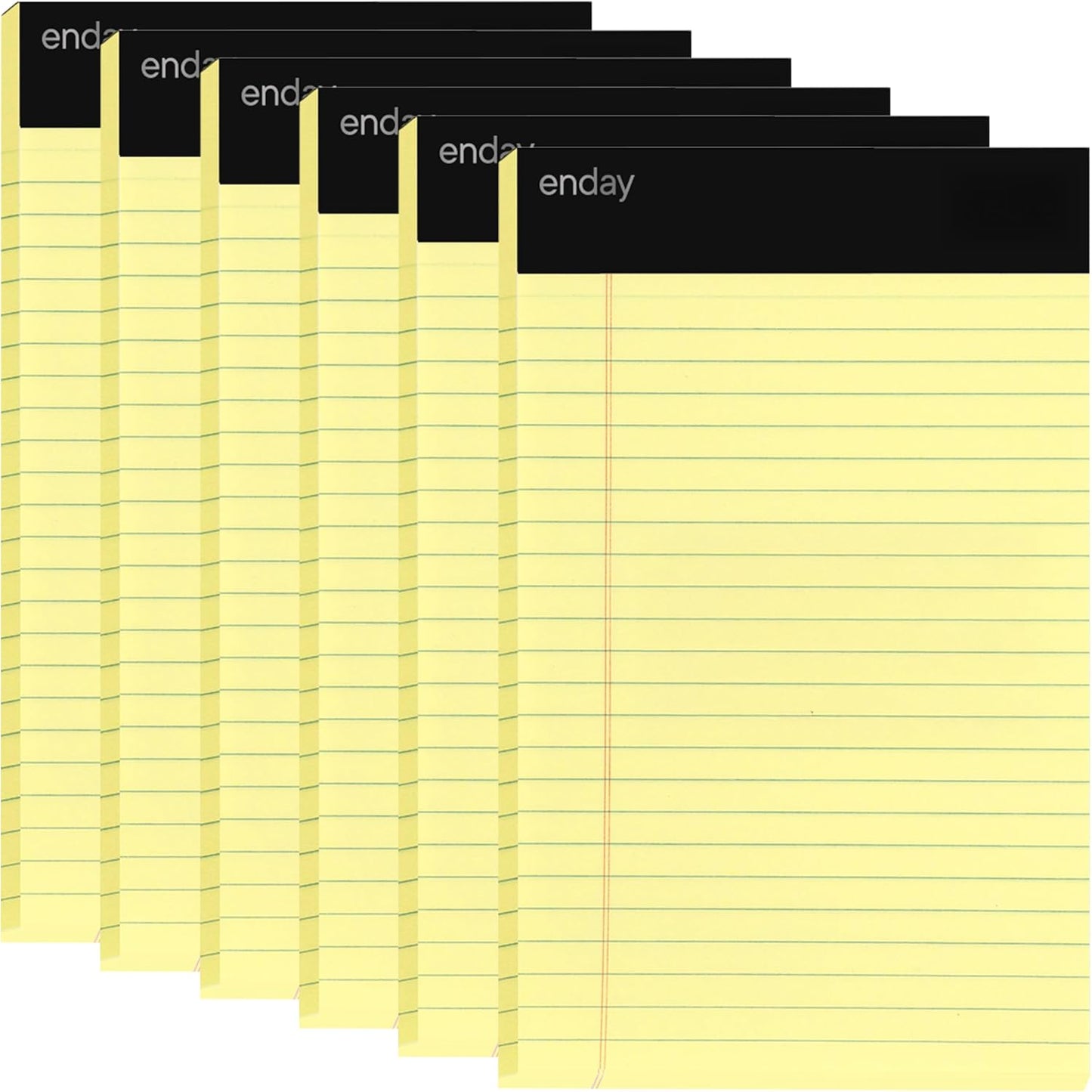 Yellow Legal Notepads 5x8, Pack of 6 - legal Ruled Writing Pad. Perforated Edge. Canary Yellow, Universal, Junior Size, 50 sheets per Pad. By Enday