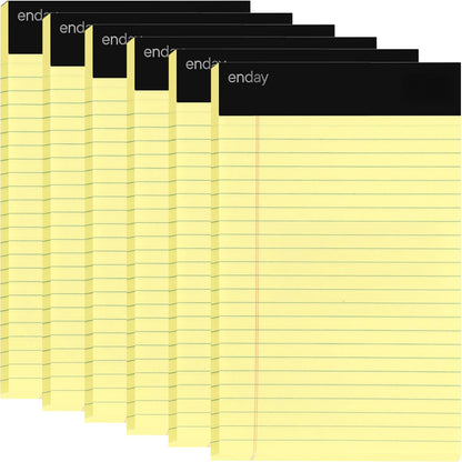 Yellow Legal Notepads 5x8, Pack of 6 - legal Ruled Writing Pad. Perforated Edge. Canary Yellow, Universal, Junior Size, 50 sheets per Pad. By Enday