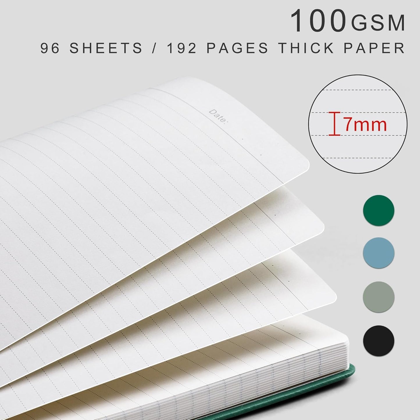 EMSHOI A4 College Ruled Notebook, Large 8.3" x 11.7", 192 Pages 100GSM Ink-Proof Faux Leather Hardcover Lay-Flat Lined Journal for Office School Work Writing, Black
