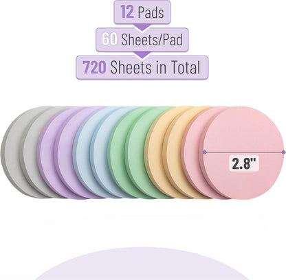 Mr. Pen- Round Sticky Notes, 2.8" Diameter, 12 Pads, 720 Sheets, Morandi Color, Sticky Notes Bulk, Self-Stick Note Pads, Perfect for Office, School, Home, Study & Organization