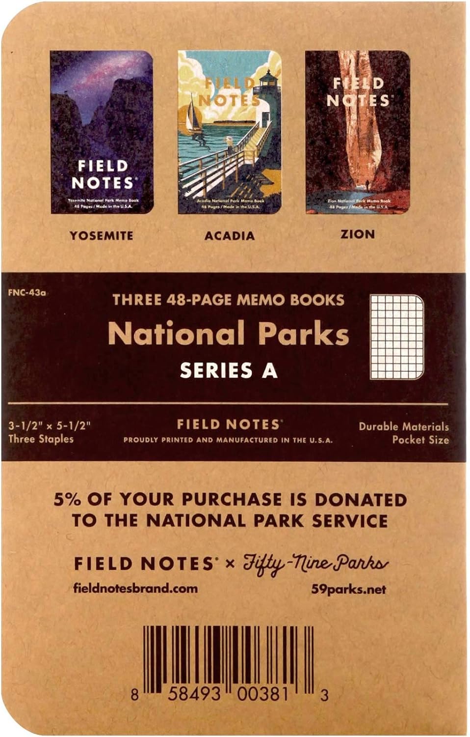 Field Notes: Original Kraft 3-Pack - Mixed Paper (1 Graph/Grid, 1 Ruled/Lined, 1 Plain/Blank) Memo Books - 48 Page Pocket Notebooks - 3.5" x 5.5"