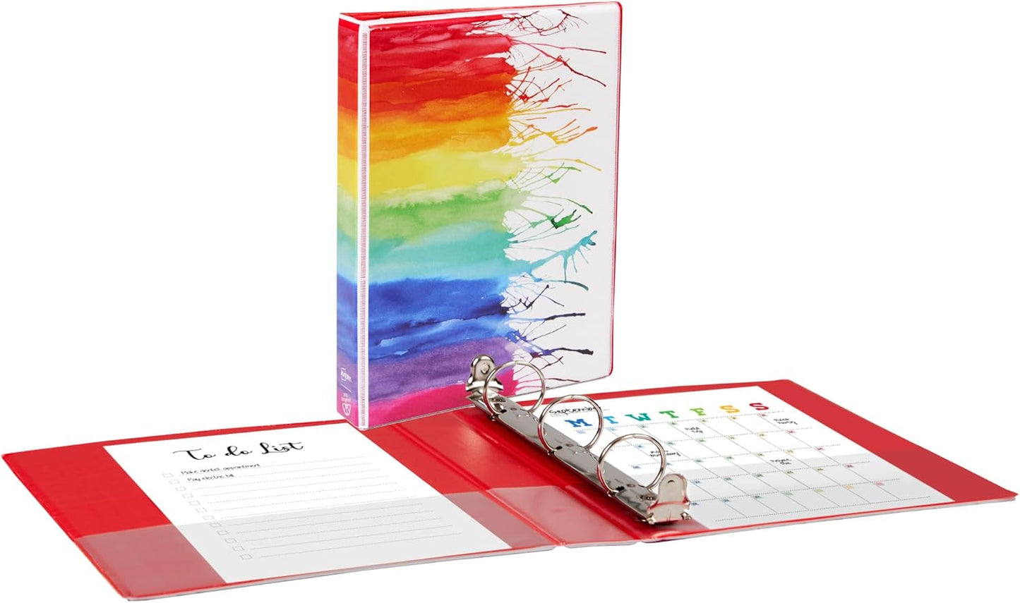 Avery Mini 3 Ring Binder, Holds 5.5" x 8.5" Paper, 1" Round Rings, 175-Sheet Capacity, 1.4 Inch Wide Spine, Watercolor Rainbow Design, Great for Home, Office, School Supplies, and More (18713)