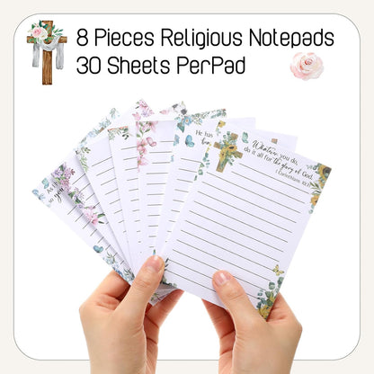 Gersoniel 8 Pack Christian Sticky Notes Gifts for Mothers Day Bulk for Church Small Scripture Inspirational Memo Pads Floral Adhesive Religious Bible Verse Quotes Notepads, 4 x 5.5 Inch(Simple Style)