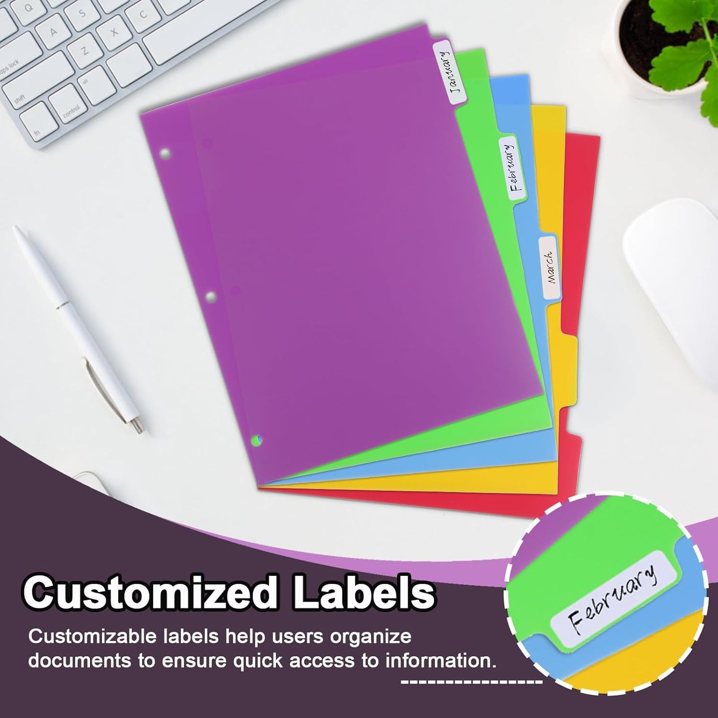 3 Set Plastic Binder Dividers with Tabs,Multicolor Index with 8-Tabs,Divider for 3 Ring Binder