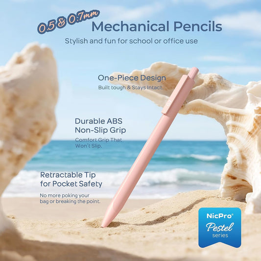 Nicpro Cute Mechanical Pencils Set, 6PCS Pastel 0.5 & 0.7mm Pencils with 6 Tubes HB Leads, Erasers & Refills, Aesthetic School Supplies for Girls, Preppy Stationery Gift for Writing Drawing Sketching