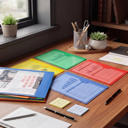 Kisston 25 Pack Heavy Duty Vinyl Plastic Folders with Clear Front Pocket File Jackets, Three Sided Closed, Letter Size Plastic Folders for Documents, 11.75 x 9.25 Inch (5 Colors)
