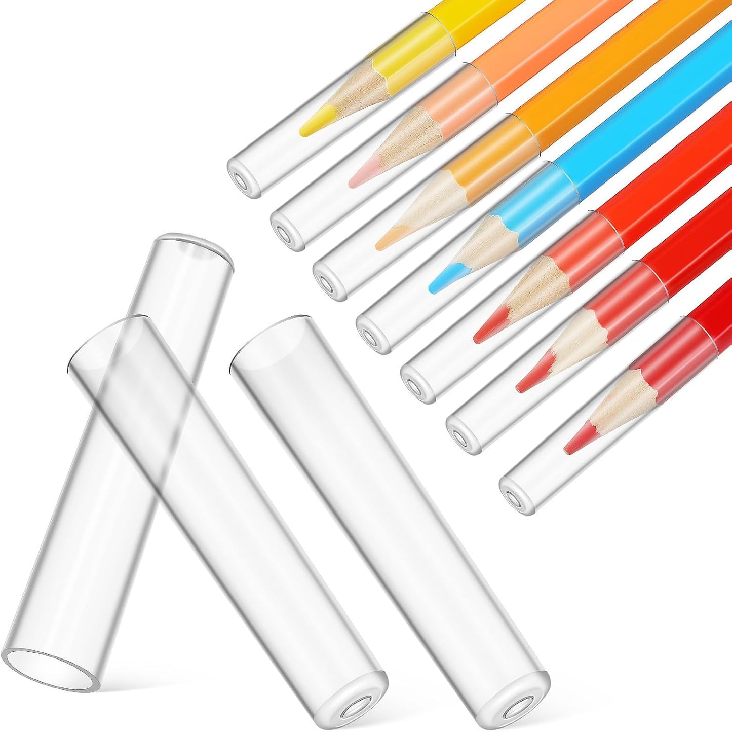 Gatuida 10pcs Plastic Pencil Caps Clear Pencil Tip Protector Cover Wooden Pen Extender Holders For Classroom School Office Student Supplies