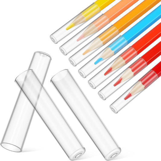 Gatuida 10pcs Plastic Pencil Caps Clear Pencil Tip Protector Cover Wooden Pen Extender Holders For Classroom School Office Student Supplies
