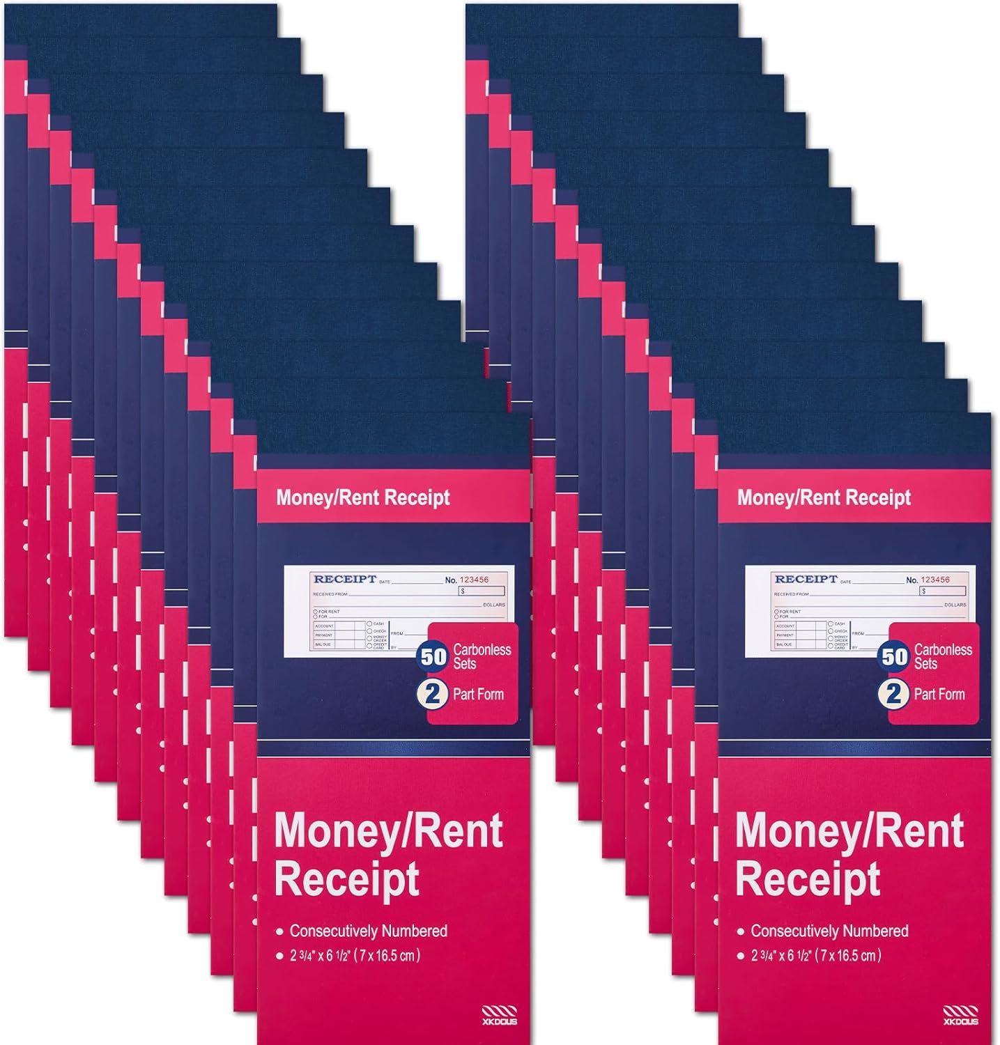 XKDOUS 2 Pack Money and Rent Receipt Book, 2-Part Carbonless, 2-3/4" x 6-1/2" Receipt Book for Small Business, 50 Sets per Book