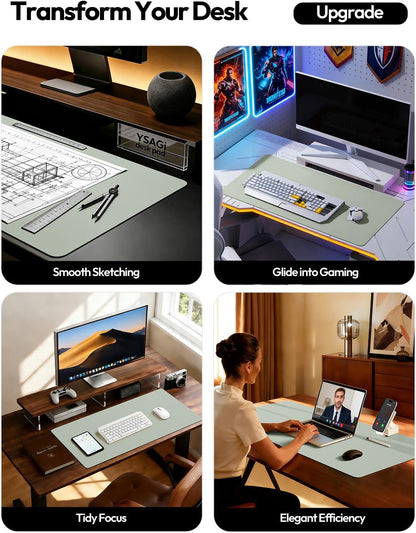 YSAGi Leather Office Desk Pad Protector, Large Mouse Pad, Non-Slip, PU Leather, Laptop Desk Blotter, Waterproof Writing Pad for Office and Home, Black, 23.6" x 13.8" - Colors B