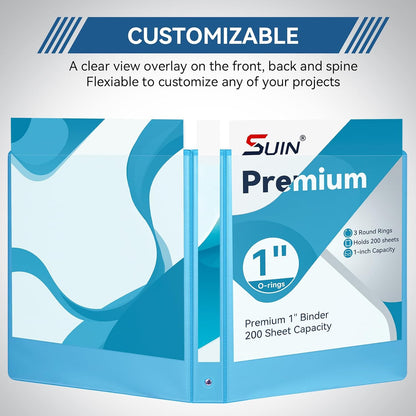 SUIN 1-inch 3 Ring Binder with 2 Interior Pockets, 1''Durable Binders Holds US Letter Size 8.5'' x 11'' Paper - Versatile Binders for Office, Home, and School Use, 6 Pack Black