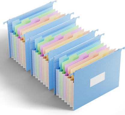 ANSOOK Hanging File Folders Letter Size,7 Pockets Expandable Accordion File Folder Organizer,3 Pack Extra Capacity File Folders Hanging with Tabs,Wheat Straw File Cabniet Folders for Office School