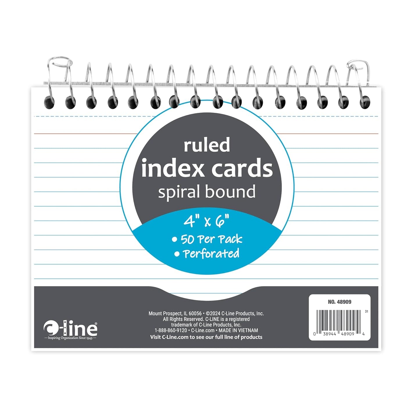 C-Line 4” x 6” Spiral Bound Index Card Notebook, Ruled, 50/PK (48909)