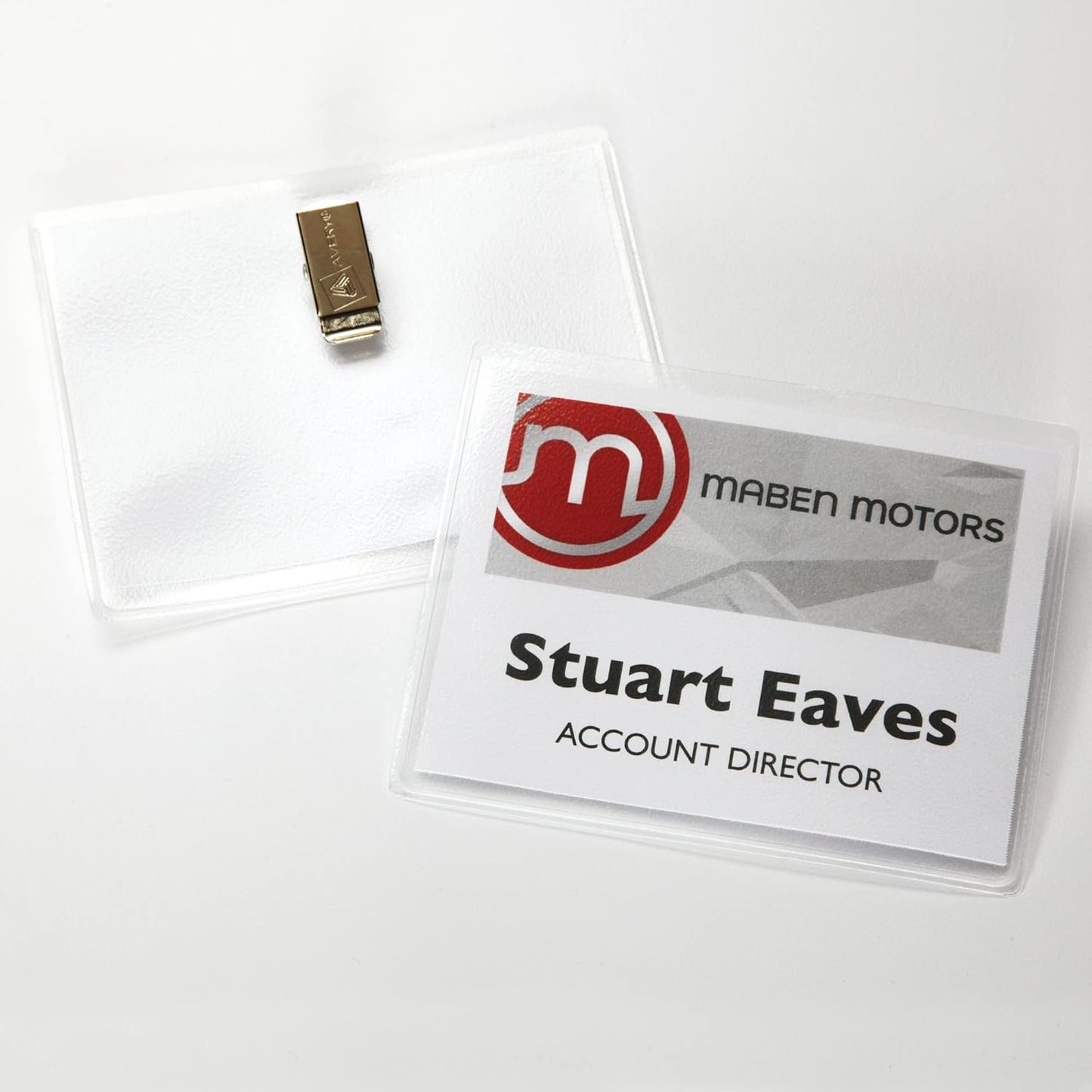 Avery Customizable Name Badges, Clip Style, 3" x 4", Clear Name Tag Holders, White Laser/Inkjet Printable Inserts, 100 Total (74541)