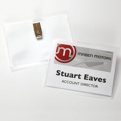Avery Customizable Name Badges, Clip Style, 3" x 4", Clear Name Tag Holders, White Laser/Inkjet Printable Inserts, 100 Total (74541)