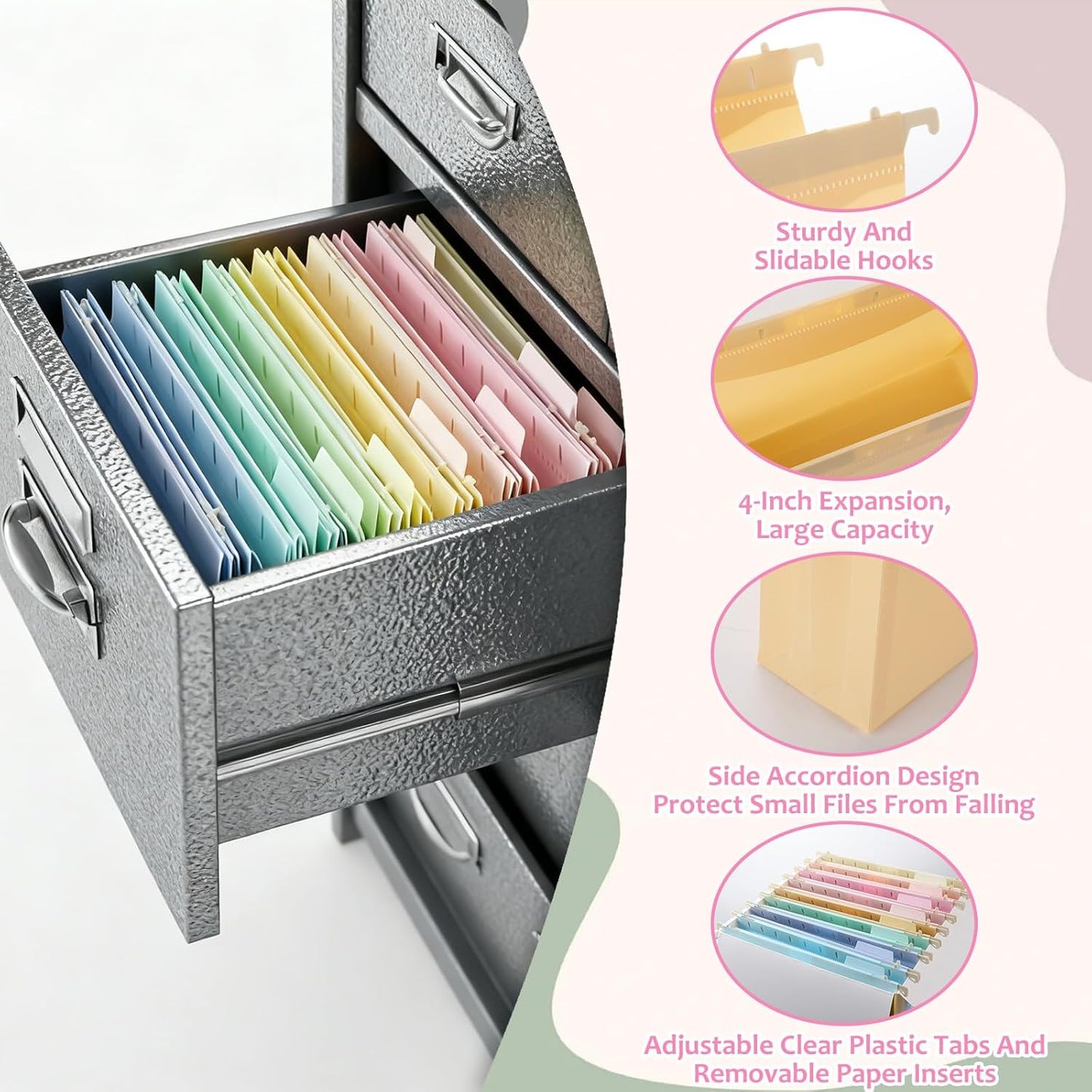 8Pack Plastic 4" Expanding Extra Capacity Hanging File Folder Heavy Duty Letter Size 11.8 x 9.4 inches Filing Cabinet Organizer Accordian Pocket for Legal Office Files Document (Morandi)