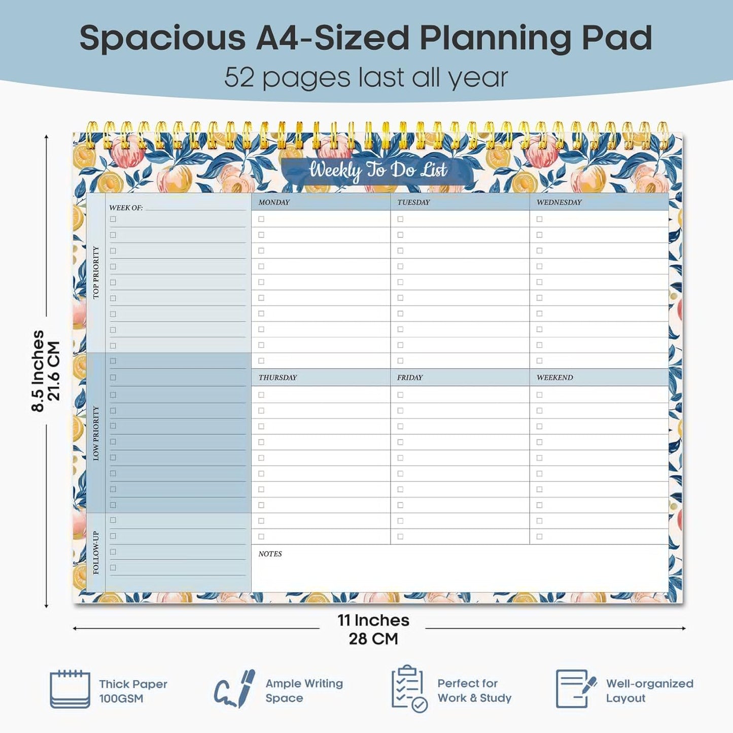 Taja Weekly To Do List Notepad with 52 Undated Sheets（8.5"×11"）- Weekly Desk Planner for Women & Man, Work and Home -1 Pack Violet Dream