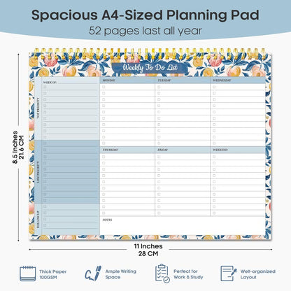 Taja Weekly To Do List Notepad with 52 Undated Sheets（8.5"×11"）- Weekly Desk Planner for Women & Man, Work and Home -1 Pack Violet Dream
