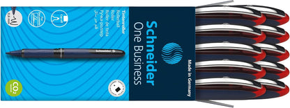 Schneider One Business Rollerball Pen, 0.6 mm Ultra-Smooth Tip, Blue Barrel, Black Ink, Box of 10 Pens (183001)
