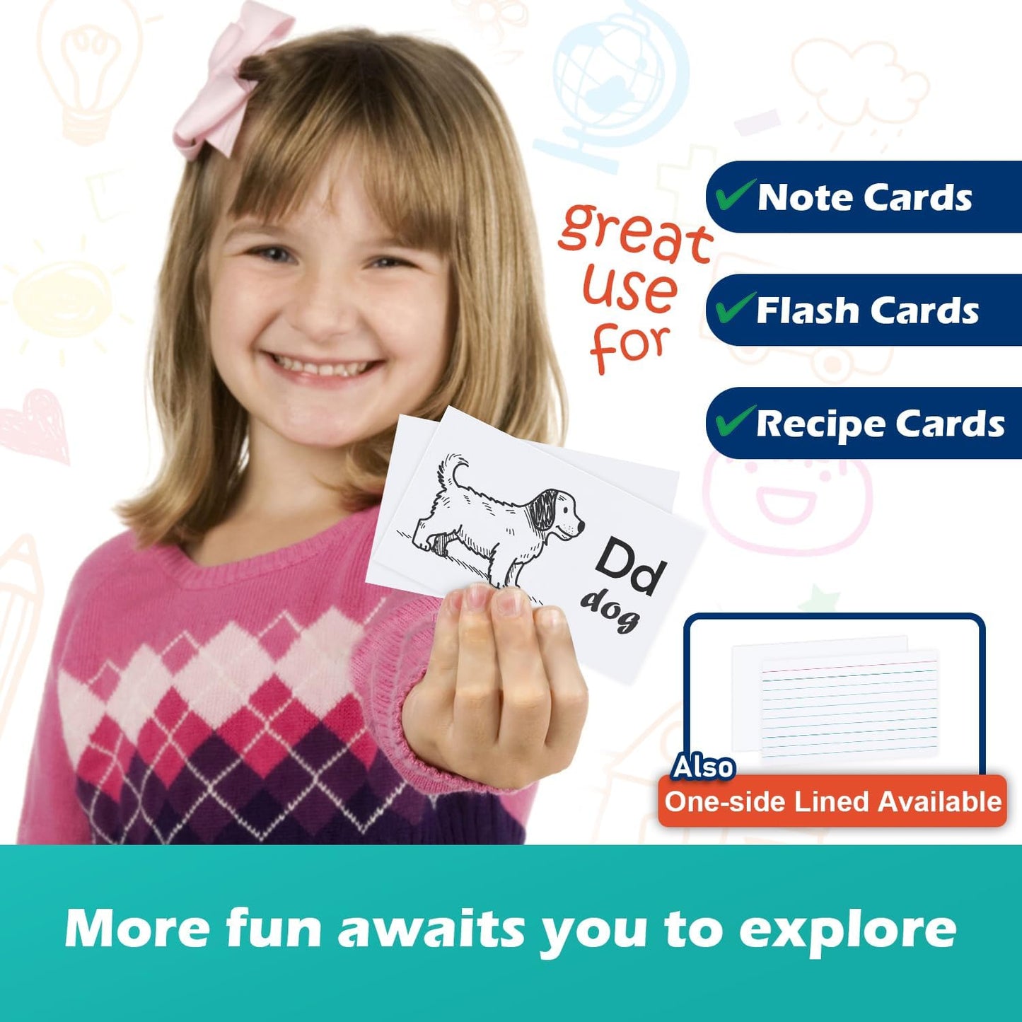 Blank Index Cards 3x5 Unlined Unruled Flash Note Cards 3" x 5", White, 100 Count, 200 GSM Heavy Weight