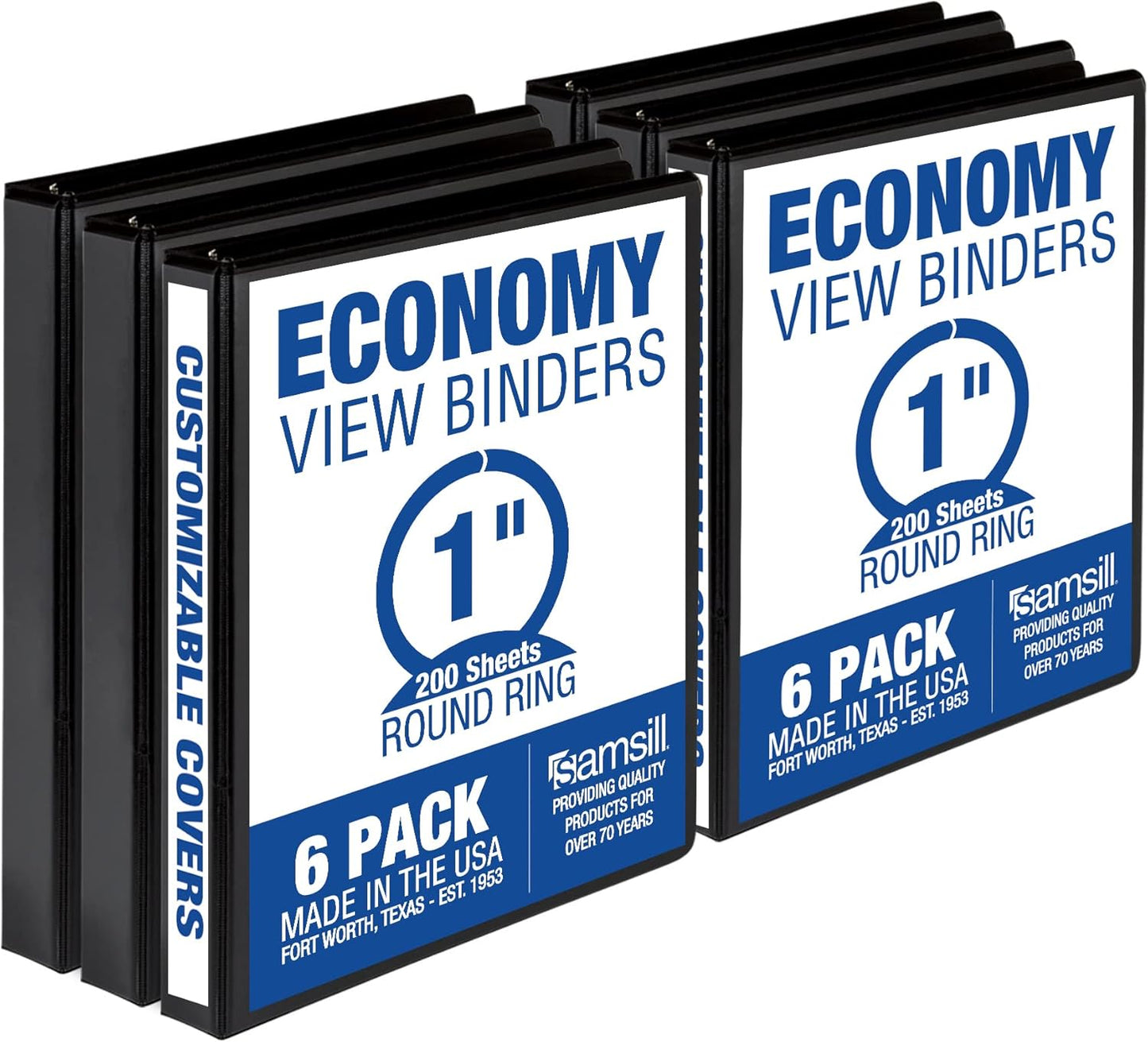 Samsill 1.5 Inch 3 Ring Binders, Economy Round Ring, Clear View Cover, 325 Sheet Capacity - for School, Home, Office - White, 4 Pack