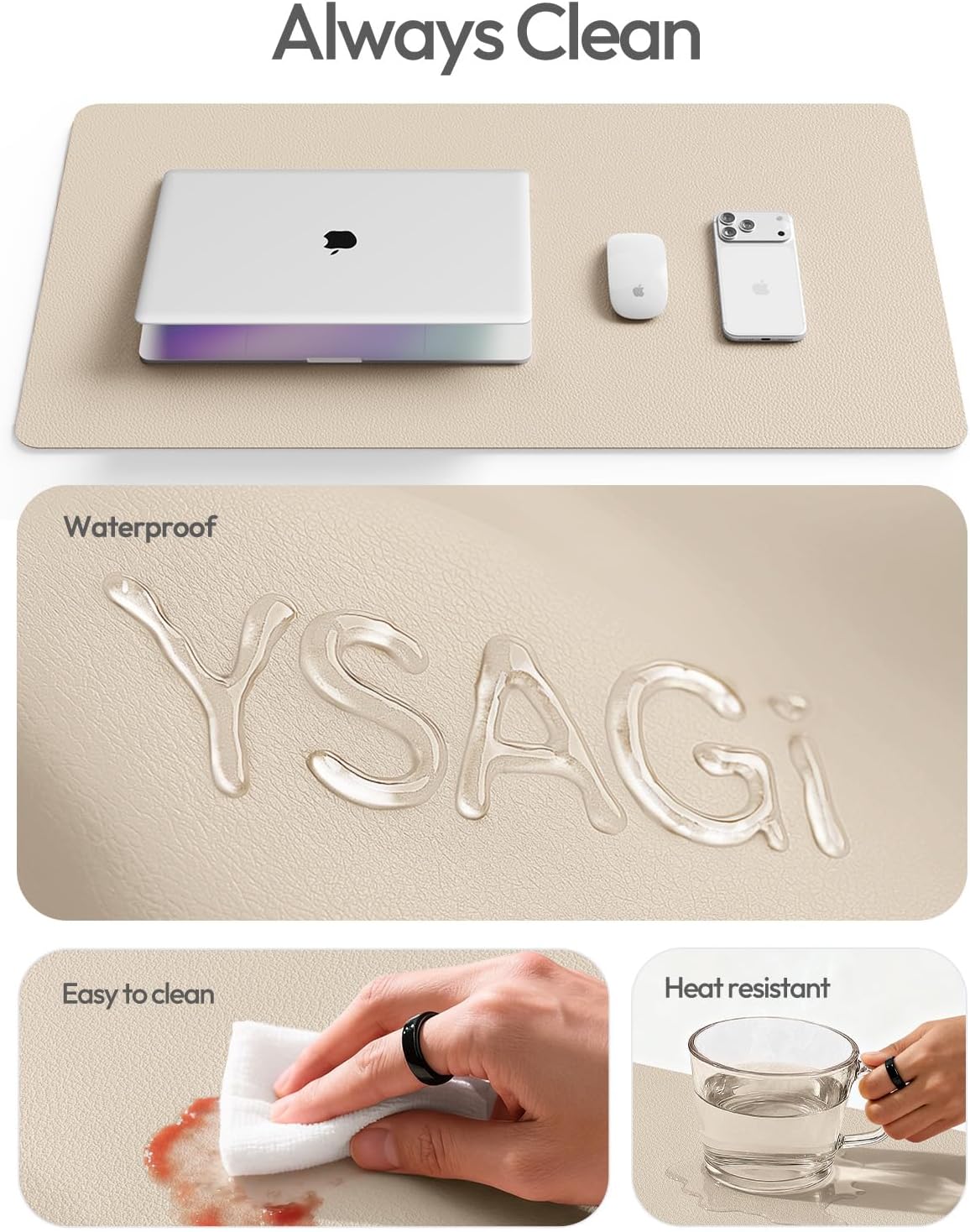 YSAGi Leather Office Desk Pad Protector, Large Mouse Pad, Non-Slip, PU Leather, Laptop Desk Blotter, Waterproof Writing Pad for Office and Home, Black, 23.6" x 13.8" - Colors A
