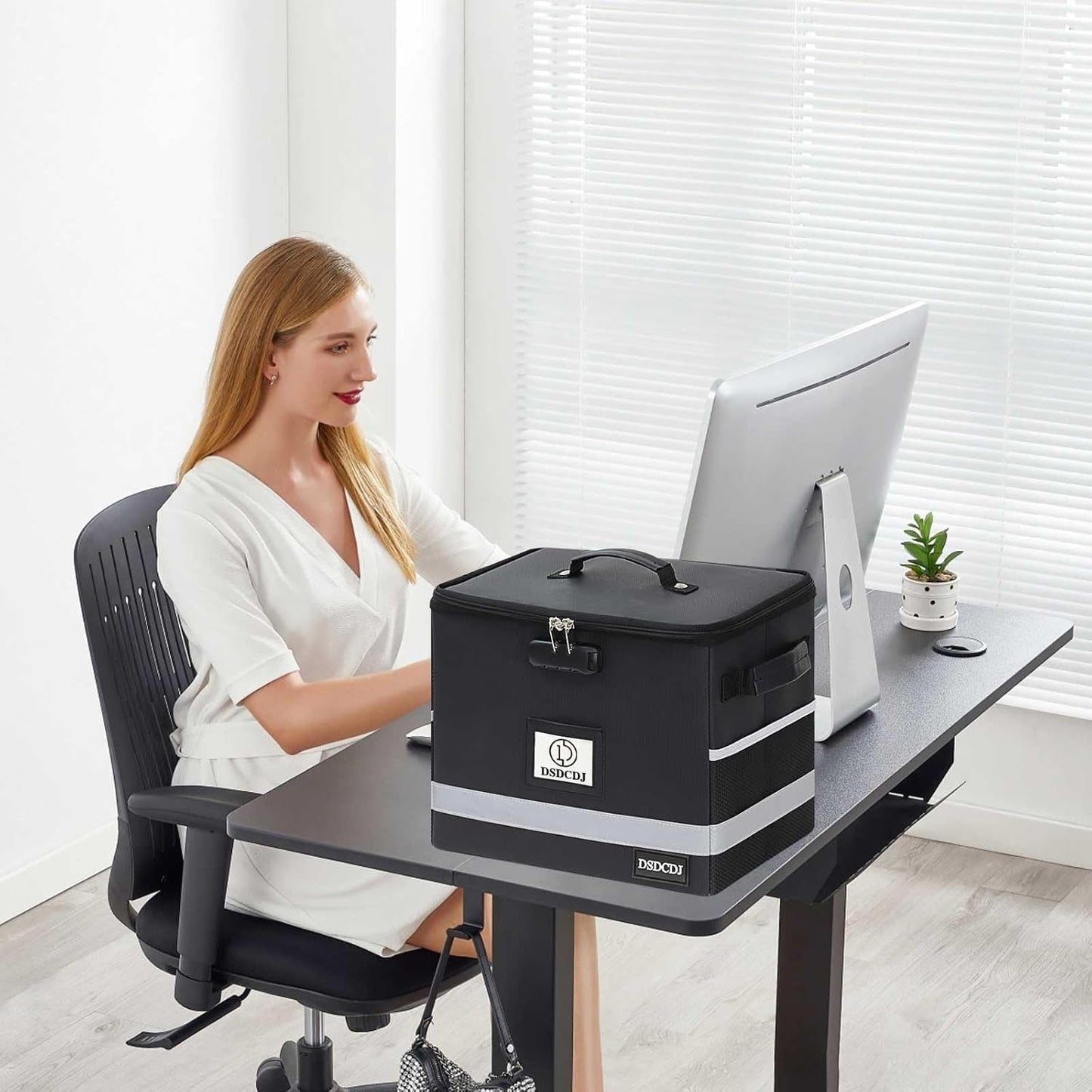 File Box with Lock - Portable File Organizer Box with Handle, Sturdy Important Document Organizer with Label, Slide, Reflective Strip for Hanging Letter/Legal Folder