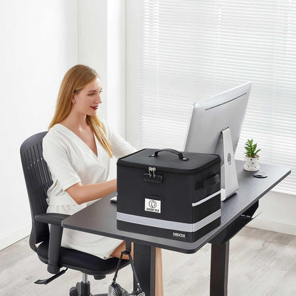 File Box with Lock - Portable File Organizer Box with Handle, Sturdy Important Document Organizer with Label, Slide, Reflective Strip for Hanging Letter/Legal Folder