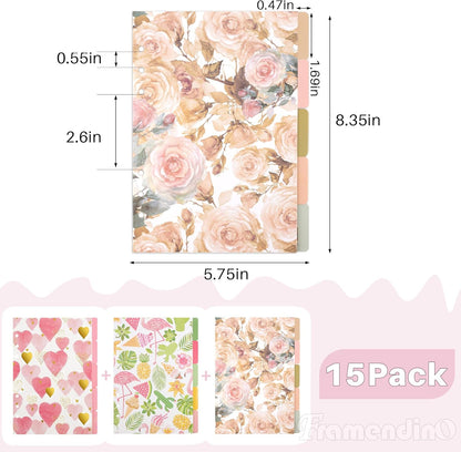 Framendino, 15 Pack Binder Index Dividers A5 Paper Insertable Page Tab Indexing Card for 6 Rings Notebooks Diary Journal Planner(3 Styles)