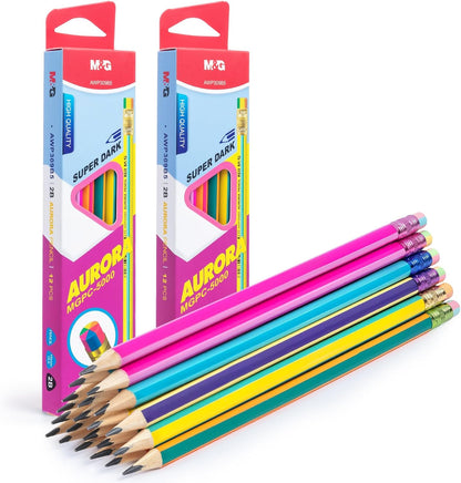 M&G Wood-cased Pencils, 24 Count, Pre-Sharpened, #1 2B Pencils, Two-Tone Striped, Triangular, Graphite Pencils Bulk with Top Erasers, School Classroom Teacher Supplies, Writing, Drawing and Sketching